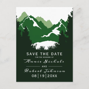 Cartão Postal De Anúncio Casamento no inverno verde da montanha Salve a Dat