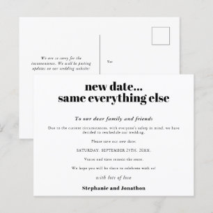 Cartão Postal De Anúncio Casamento Nova Data Tudo Mais Igual Texto Simples