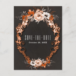 Cartão Postal De Anúncio Casamento Outono Floral Laranja Salve a Data