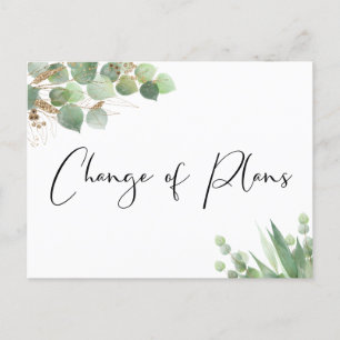 Cartão Postal De Anúncio Casamento Pequeno Mudança de Planos Eucalipto