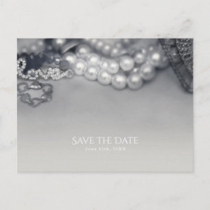 Cartão Postal De Anúncio Casamento Pérolas Pretas e Brancas Glam Vintage Am