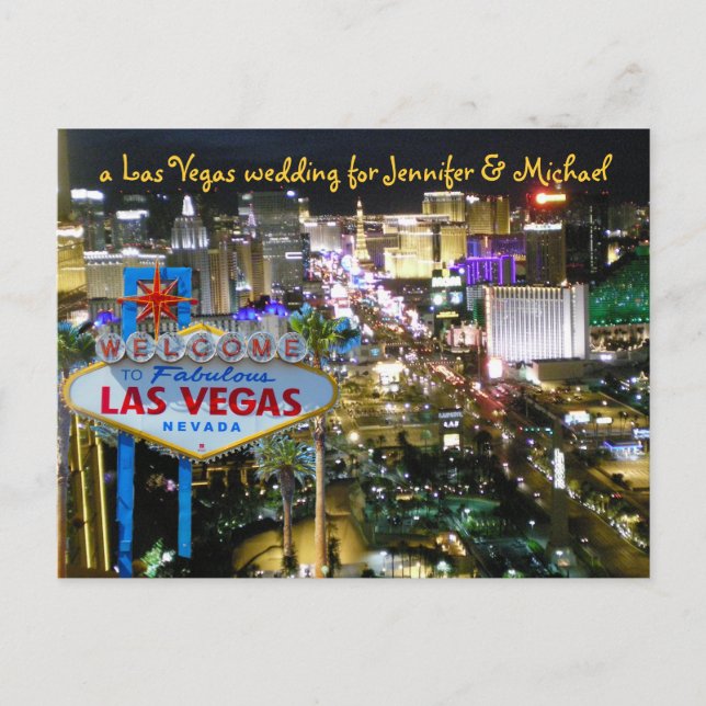 Cartão Postal De Anúncio Casamento Personalizado em Las Vegas Save the Date (Frente)