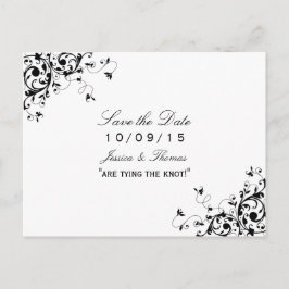 Cartão Postal De Anúncio Casamento Preto e Branco Elegante Salve a Data