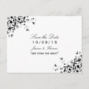 Cartão Postal De Anúncio Casamento Preto e Branco Elegante Salve a Data