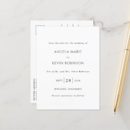 Cartão Postal De Anúncio Casamento Preto e Branco Moderno Salve a Data