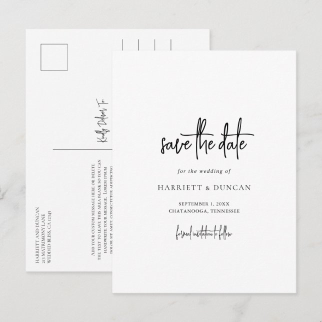 Cartão Postal De Anúncio Casamento Preto e Branco Sem Data Inalterável (Frente/Verso)