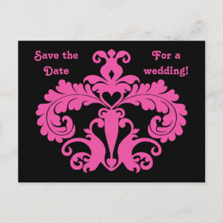 Cartão Postal De Anúncio Casamento preto rosa salvar data damasco