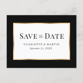 Cartão Postal De Anúncio Casamento Quadro Elegante Preto Dourado Minimalist