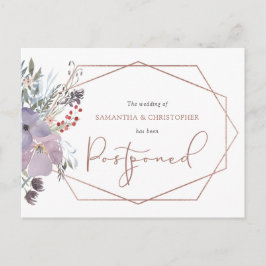 Cartão Postal De Anúncio Casamento Reagendado Floral Geométrico Data Altera