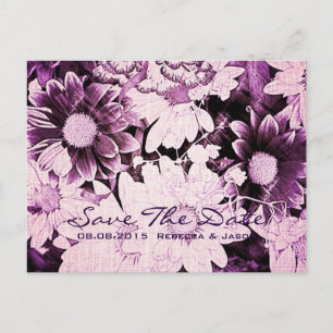 Cartão Postal De Anúncio casamento romântico boêmio roxo margarida