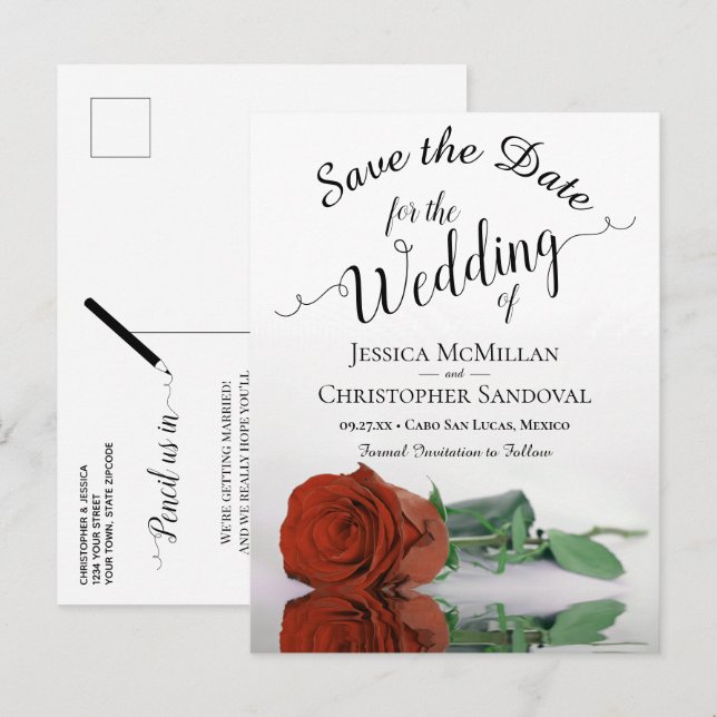 Cartão Postal De Anúncio Casamento Romântico Laranja Rosa Salva a Data (Frente/Verso)