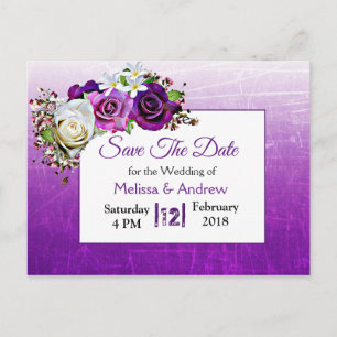 Cartão Postal De Anúncio Casamento Roxo Rose Bouquet Salvar Data
