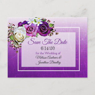 Cartão Postal De Anúncio Casamento Roxo Rose Bouquet Salvar Data