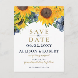 Cartão Postal De Anúncio Casamento Russo de Girassol Azul Marinho de Aquare