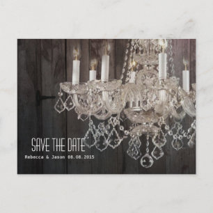 Cartão Postal De Anúncio Casamento Rustic barn wood chandelier salvar a dat