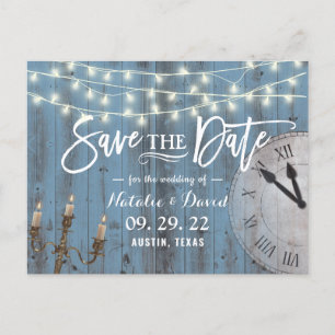 Cartão Postal De Anúncio Casamento Rustic Dusty Blue Barn Wood Fairytale