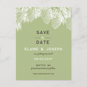 Cartão Postal De Anúncio Casamento Rustic Pine cone salvar a data