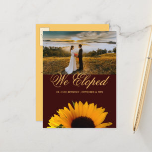 Cartão Postal De Anúncio Casamento Rustic Sunflower Photo Autumn Elopement