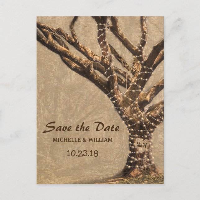 Cartão Postal De Anúncio Casamento Rustic Tree Salve a Data (Frente)