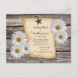 Cartão Postal De Anúncio Casamento Rustic White Daisy Western Salva a Data