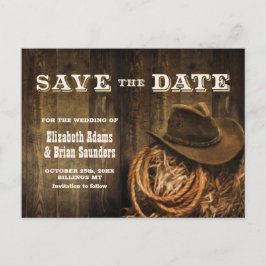 Cartão Postal De Anúncio Casamento Rustic Wood Western Salve-the-Date