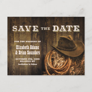 Cartão Postal De Anúncio Casamento Rustic Wood Western Salve-the-Date