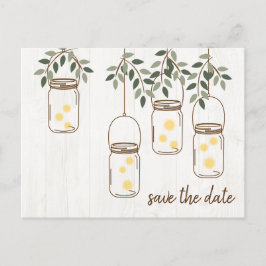 Cartão Postal De Anúncio Casamento Rústico com Pote de Mason e Vaga-lumes