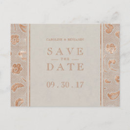 Cartão Postal De Anúncio Casamento rústico com renda de ouro Kraft salva a