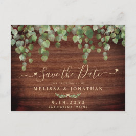 Cartão Postal De Anúncio Casamento Rústico em Madeira com Folhagens Campest