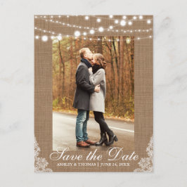 Cartão Postal De Anúncio Casamento Rústico Lantejoulas de Renda Save the Da