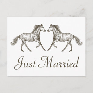 Cartão Postal De Anúncio Casamento Rústico Ocidental Recém-Casados Cavalo P