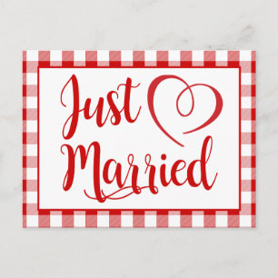 Cartão Postal De Anúncio Casamento Rustico Recém-casados Vermelho Xadrez Gi