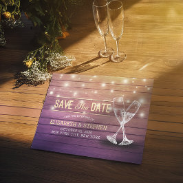 Cartão Postal De Anúncio Casamento Salva Data Vidros De Champanhe Luz De Ma