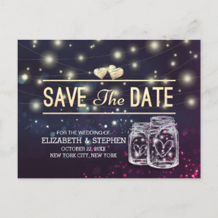 Cartão Postal De Anúncio Casamento Salve A Data Chic Mason Jar Purple Light