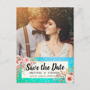 Cartão Postal De Anúncio Casamento Salve A Data Foto Floral Pontos Dourados