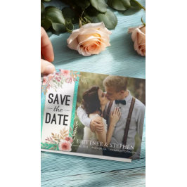 Cartão Postal De Anúncio Casamento Salve A Data Foto Floral Pontos Dourados