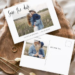 Cartão Postal De Anúncio Casamento Salve a data Foto minimalista simples<br><div class="desc">Casamento Salve os Cartões de Data que têm uma foto na frente e atrás. Os Cartões salve a data contêm uma moderna tipografia cursiva escrita escrita escrita escrita escrita escrita escrita escrita que é elegante,  simples e moderna a ser usada depois da simples celebração do dia de casamento minimalista.</div>