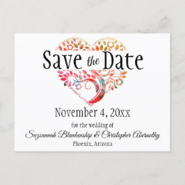 Cartão Postal De Anúncio Casamento Salve A Data Laranja Borgonha Coração