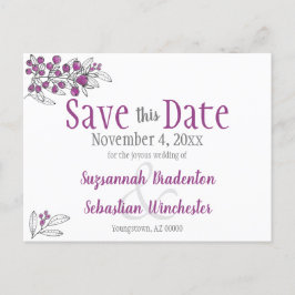 Cartão Postal De Anúncio Casamento Salve A Data Mínima Berries Roxos