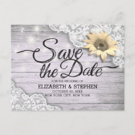 Cartão Postal De Anúncio Casamento Salve A Data Renda Girassol Luzes De Mad