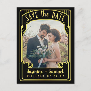 Cartão Postal De Anúncio Casamento Salve a data Vintage Black Art Deco Foto