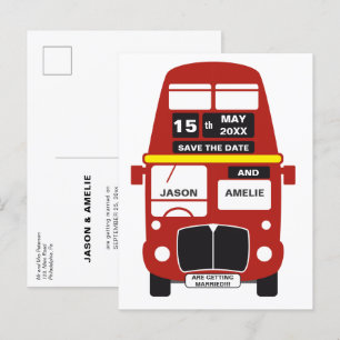 Cartão Postal De Anúncio Casamento Save the Date Ônibus de Londres