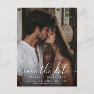 Cartão Postal De Anúncio Casamento Simples de Foto de Script Mínimo Moderno