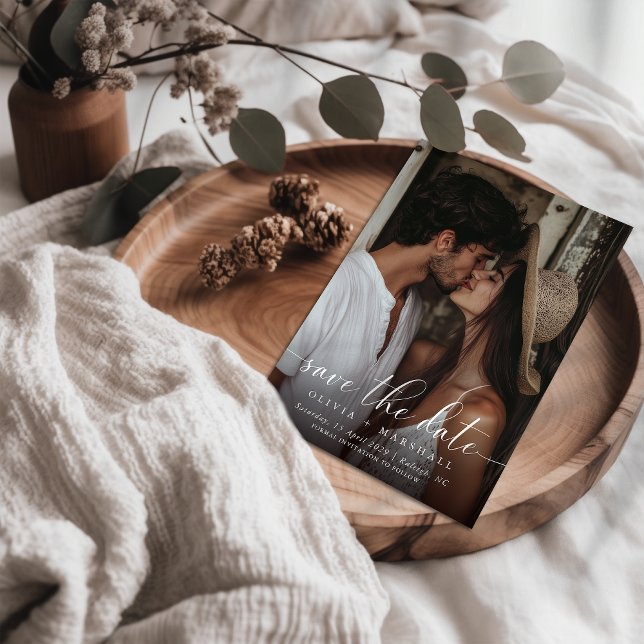 Cartão Postal De Anúncio Casamento Simples Foto Dois Roteiro Minimal Modern (Criador carregado)