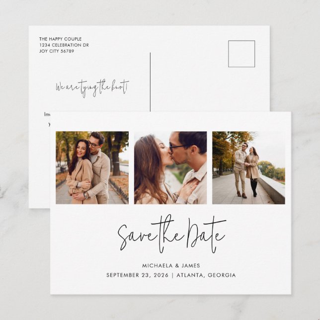 Cartão Postal De Anúncio Casamento Simples Moderno Preto Branco Script 3 Fo (Frente/Verso)