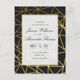 Cartão Postal De Anúncio Casamento sofisticado em dourado e preto Salve a d