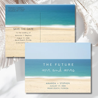 Cartão Postal De Anúncio Casamento Sr e Sra Beach Save the Date
