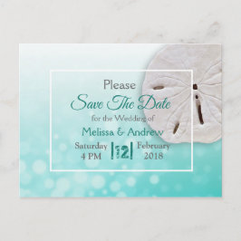 Cartão Postal De Anúncio Casamento Tema Dólar de Areia Azul-Celeste Save th