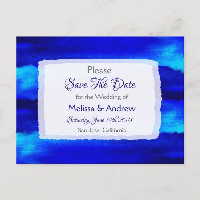 Cartão Postal De Anúncio Casamento Tema Oceano Praia Azul Salve a Data (Frente)