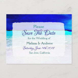Cartão Postal De Anúncio Casamento Tema Oceano Praia Azul Salve a Data